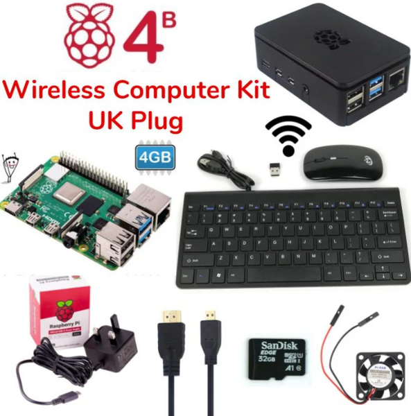 Raspberry Pi 4B 4GB Wireless Computer Kit-UK Plug