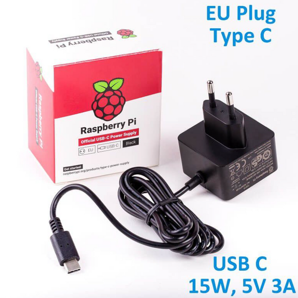 Official RPi 15W (5V/3A) PSU USB C EU Plug-Black