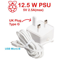 RPi 12.5W (5V/2.5A) PSU microB UK Plug-White