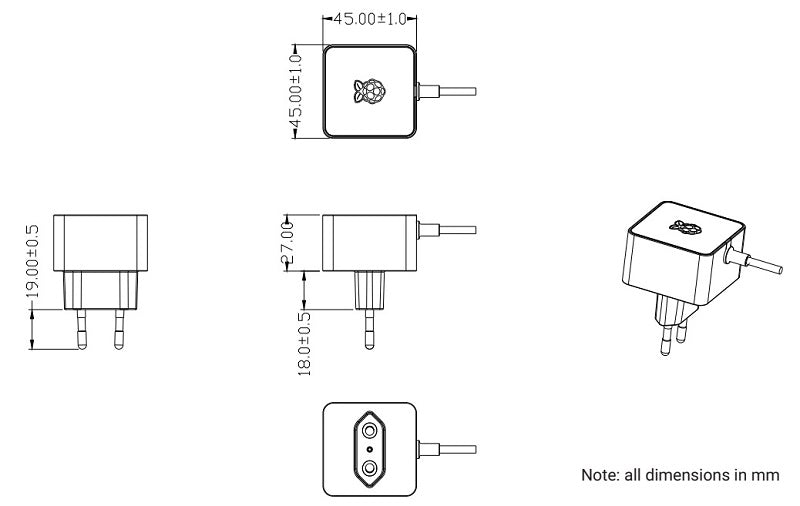 Official RPi 15W (5V/3A) PSU USB C EU Plug-Black